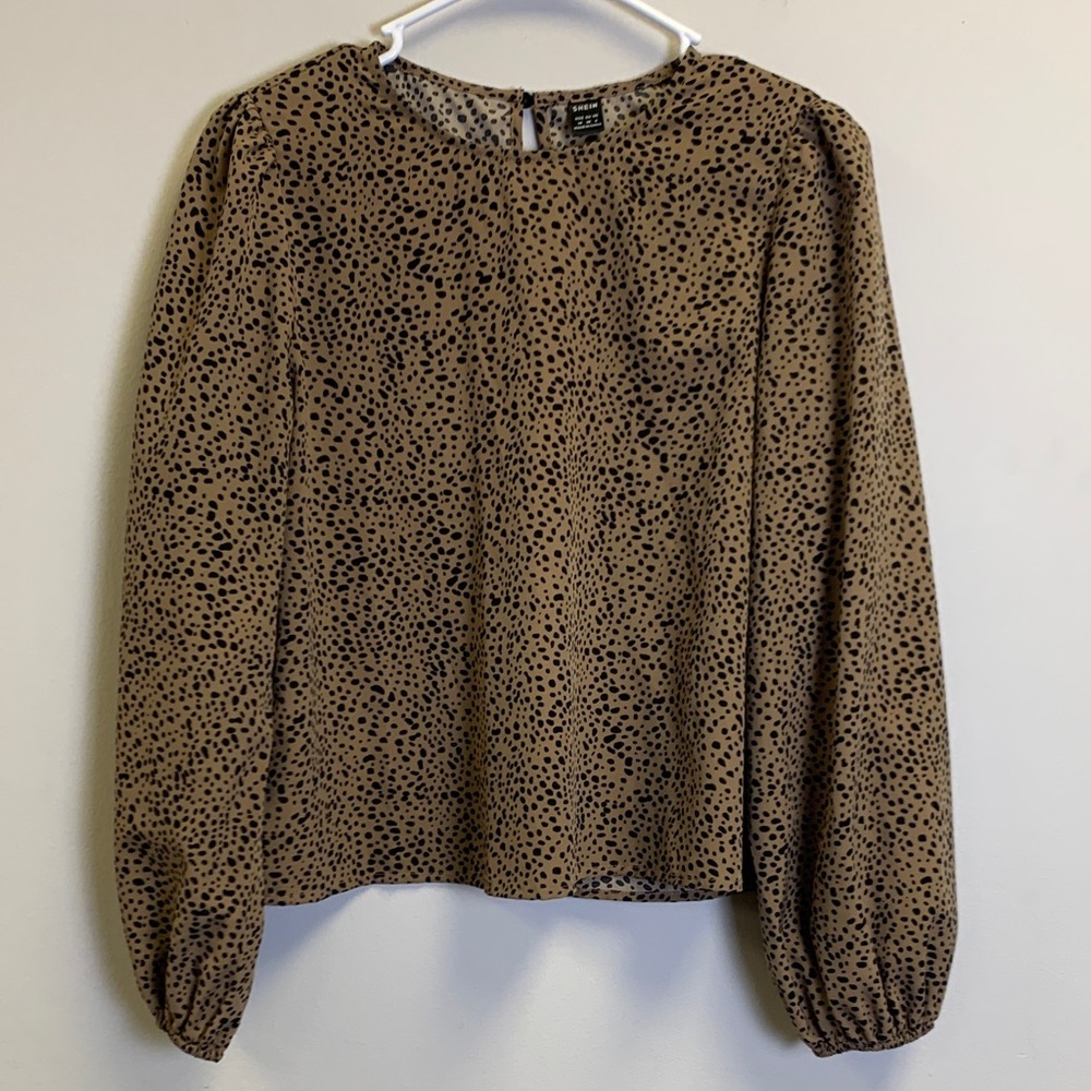 SHEIN Brown Blouse with Black Speckles